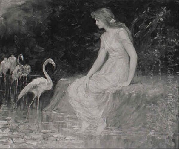 A Beauty With Flamingos Oil Painting by Frederick Stuart Church