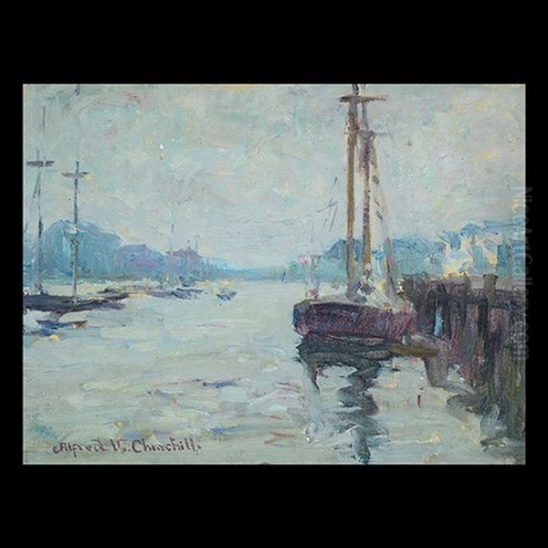 Dock Scene Oil Painting by Alfred Vance Churchill