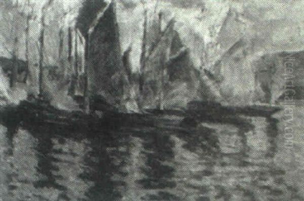 Boats In Harbor Oil Painting by Alfred Vance Churchill