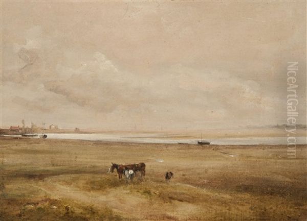 Estuary Landscape With Horses Oil Painting by Thomas Churchyard