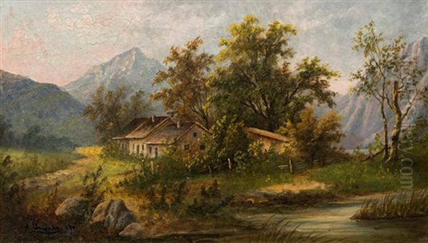 Gebirgslandschaft Mit Bauernhof Oil Painting by Adolf Chwala