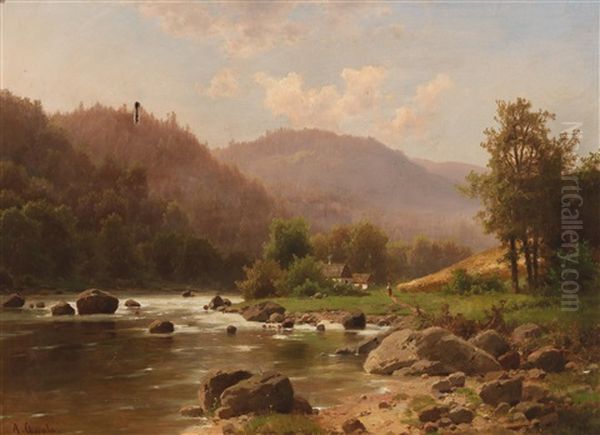 Scene By The River Oil Painting by Adolf Chwala