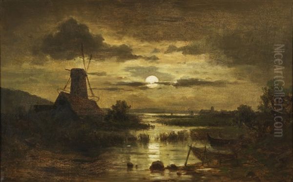 Mill In The Moonlight by Adolf Chwala