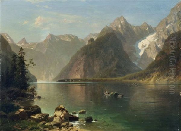 View Of The Konigsee With St. Bartholoma Oil Painting by Adolf Chwala