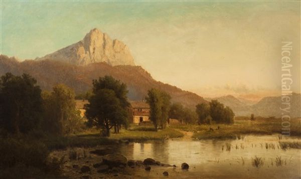 Landscape With Sunset Oil Painting by Adolf Chwala