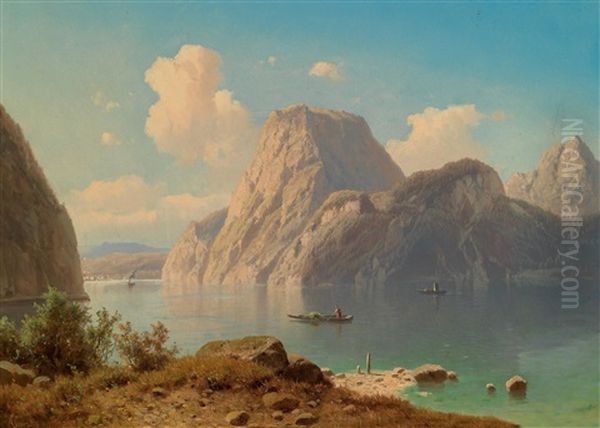 Blick Auf Den Traunsee Oil Painting by Adolf Chwala