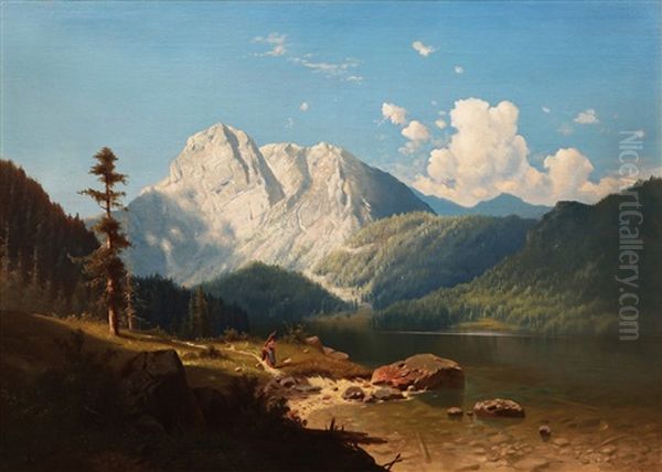 Alpske Jezero Oil Painting by Adolf Chwala