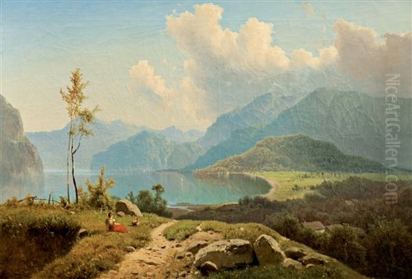 Pohled Na Konigsee S Kostelikem Sv. Bartolomeje Oil Painting by Adolf Chwala