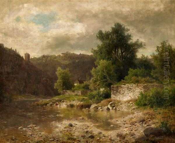 Fluslandschaft Mit Ausblick Auf Eine Burg Oil Painting by Adolf Chwala