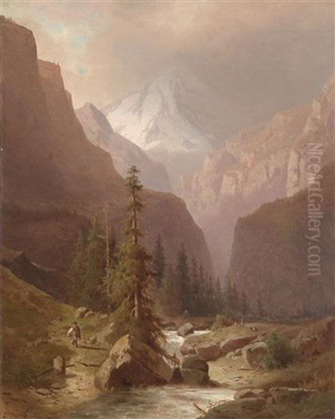 Alpenlandschaft Mit Gebirgsbach Oil Painting by Adolf Chwala