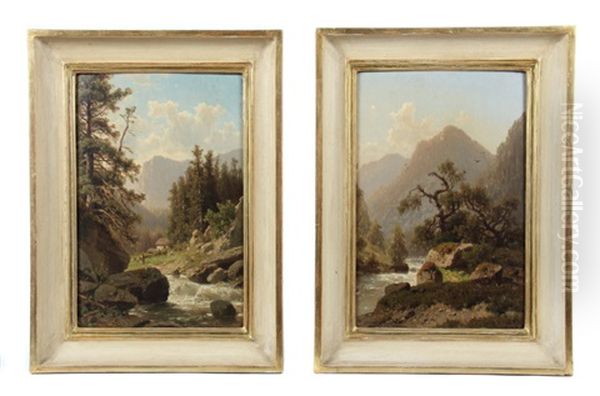 Partie In Der Steiermark (+ Wildbach In Den Alpen; 2 Works) Oil Painting by Adolf Chwala