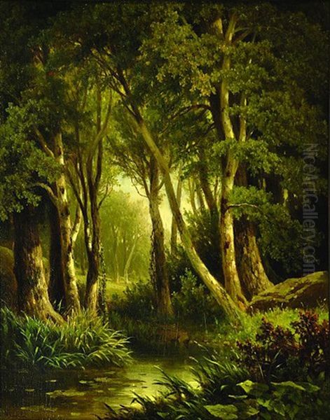 Forest Interior Oil Painting by Adolf Chwala