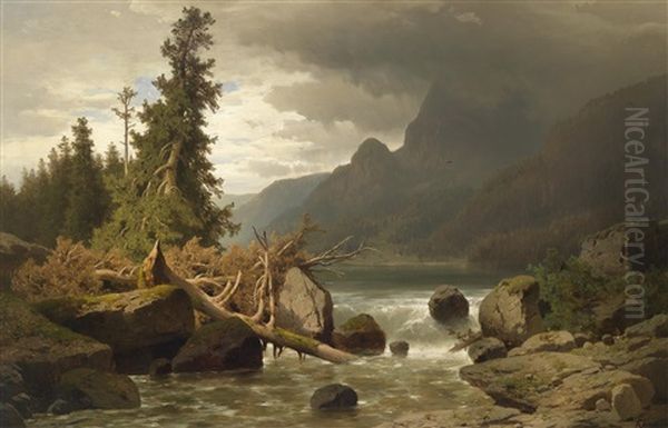 Nahendes Unwetter Im Gebirge Oil Painting by Adolf Chwala