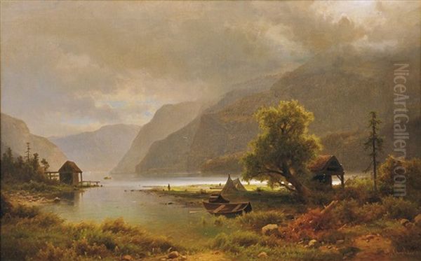 Early Evening At The Lake Oil Painting by Adolf Chwala