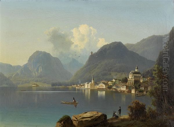 Hallstatt Im Salzkammergut Oil Painting by Adolf Chwala