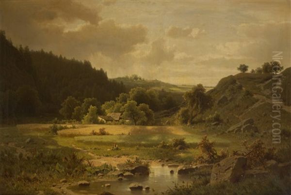 Le Repos Au Bord De La Riviere Oil Painting by Adolf Chwala