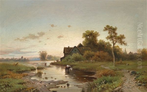 Abendstimmung Uber Einer Landschaft Oil Painting by Adolf Chwala