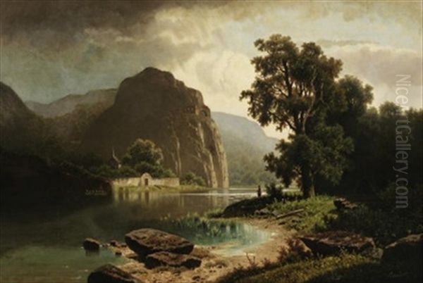 Sommer In Den Bergen. Blick Auf Einen See Mit Kleiner Wallfahrtskirche Oil Painting by Adolf Chwala