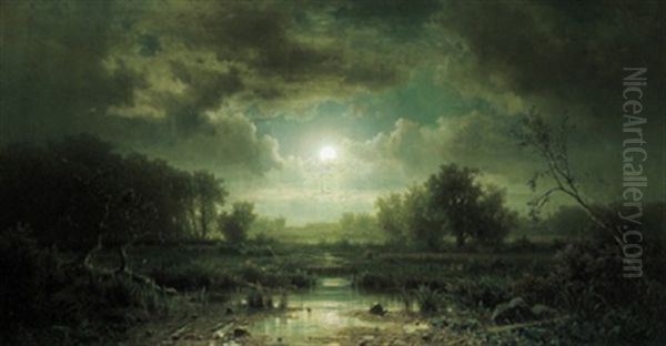 Mondscheinlandschaft Oil Painting by Adolf Chwala