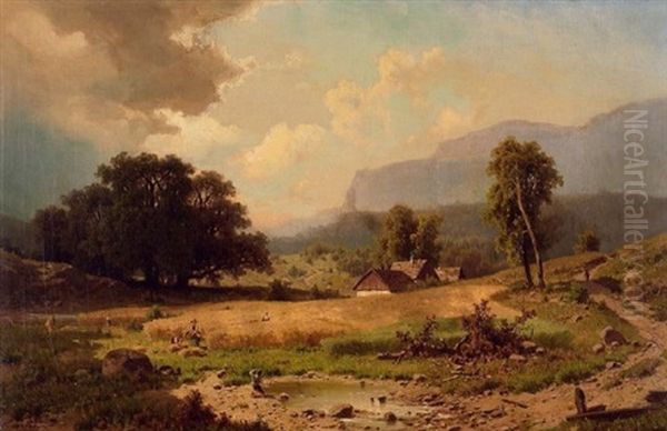 Ein Sommertag Im Bayrischen Gebirge Oil Painting by Adolf Chwala