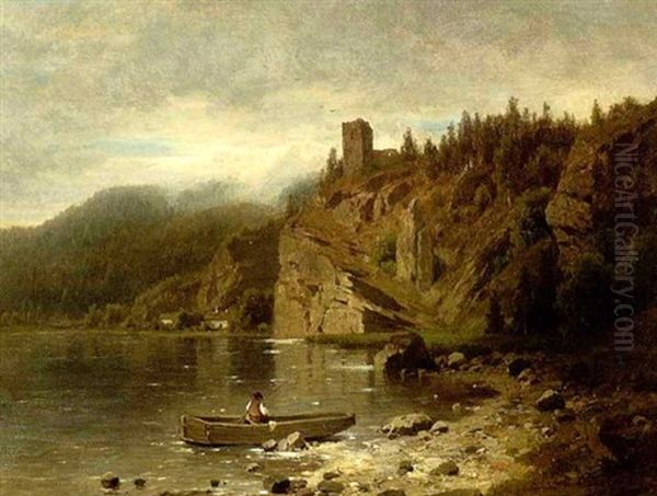 Gebirgssee Mit Burgruine Oil Painting by Adolf Chwala