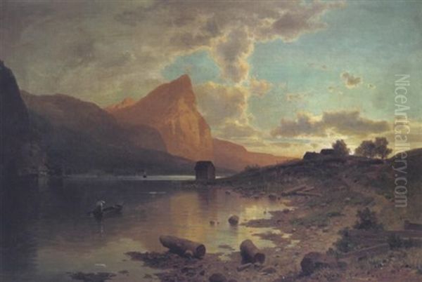 Der Mondsee Gegen Die Drachenwand Oil Painting by Adolf Chwala