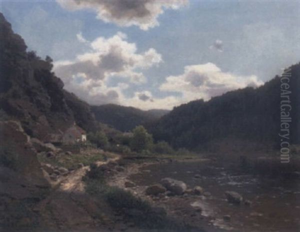 Fluslandschaft Mit Figurlicher Staffage Oil Painting by Adolf Chwala