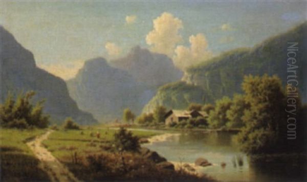 Ein Sommermorgen Im Salzach-thal Oil Painting by Adolf Chwala