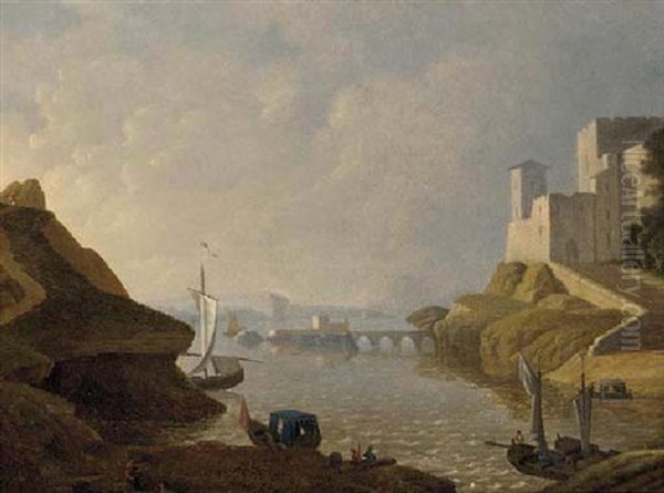 A Castle On The Greek Coast Oil Painting by Adolf Chwala