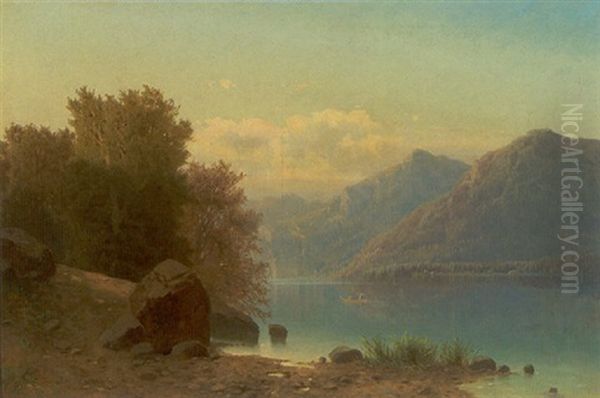 Sommerlandskab Med Robad Pa En Bjergso Oil Painting by Adolf Chwala