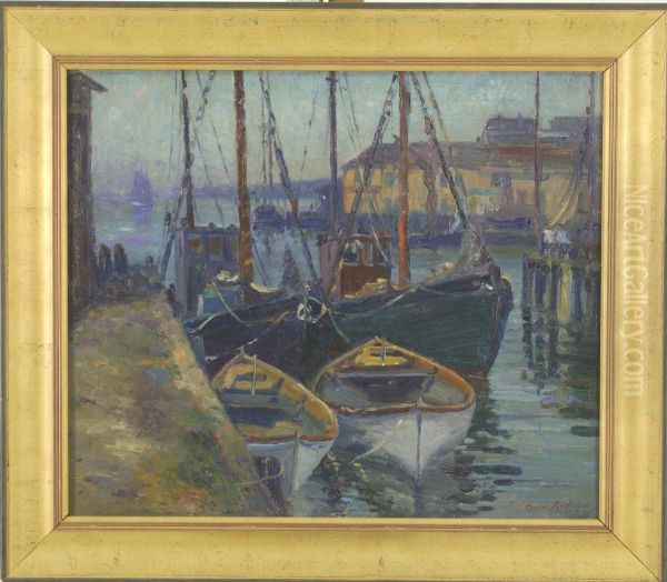 Twilight, Gloucester Harbor Oil Painting by Oscar Anderson