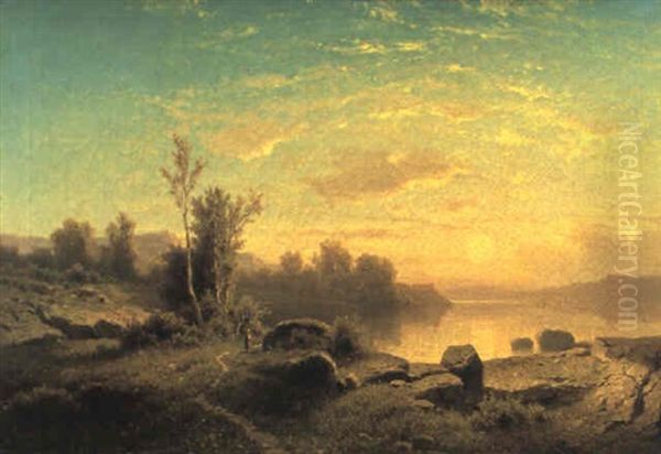 Sonnenuntergang Am Seeufer Oil Painting by Adolf Chwala