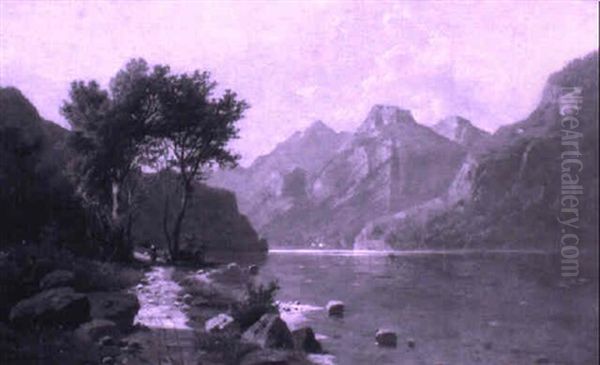 Landschaft Mit Bergsee by Adolf Chwala