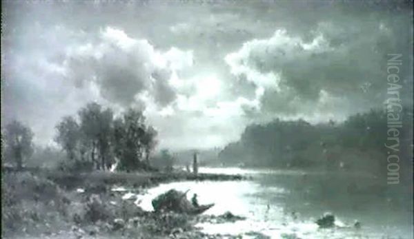 Mondnacht Am Fluss Oil Painting by Adolf Chwala