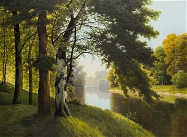 Landscape With A River Oil Painting by Fritz Chwala