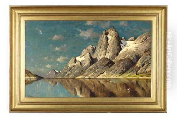 Fjordlandschaft, Figural Staffiert Oil Painting by Fritz Chwala