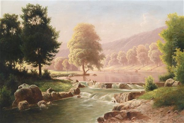 Sommerliche Flusslandschaft Mit Katarakt Oil Painting by Fritz Chwala