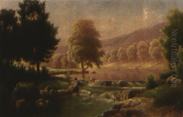 Flusslandschaft Mit Kleinem Katarakt An Einem Sommertag Oil Painting by Fritz Chwala