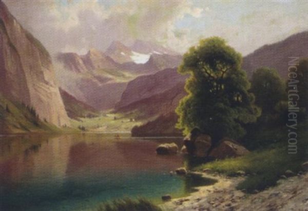 Gebirgssee Oil Painting by Fritz Chwala