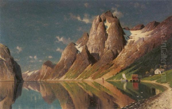 Norwegische Fjordlandschaft Oil Painting by Fritz Chwala