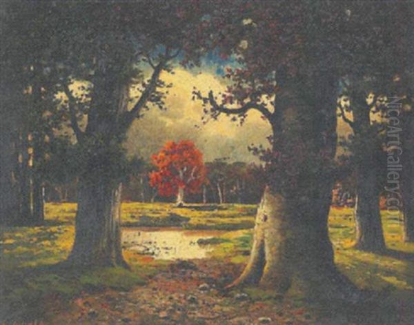 Gewitterstimmung Uber Waldlichtung Oil Painting by Fritz Chwala