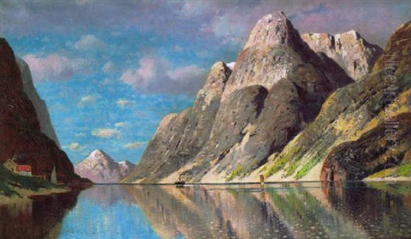 Norwegische Fjordlandschaft Oil Painting by Fritz Chwala