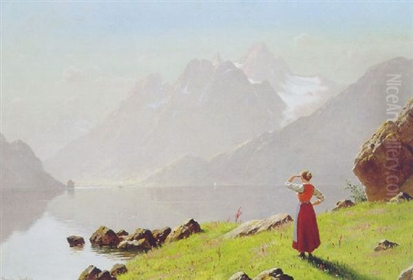 Der Blick Auf Den Bergsee Oil Painting by Fritz Chwala