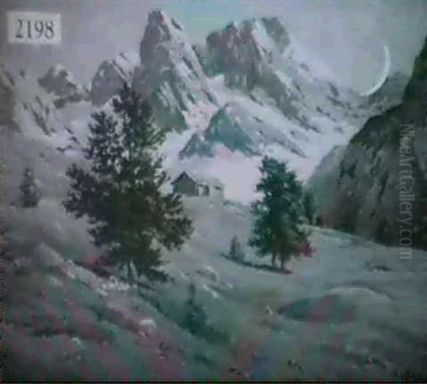 Austrian Mountains Oil Painting by Fritz Chwala