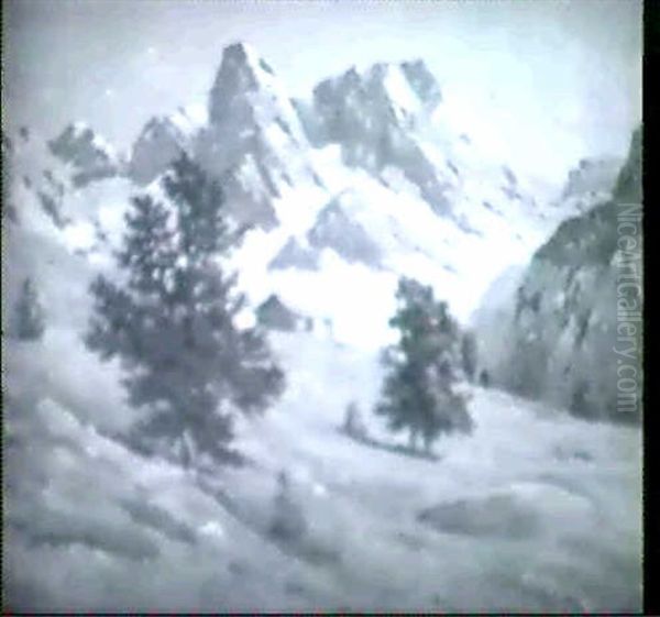 Mountains In Winter Oil Painting by Fritz Chwala