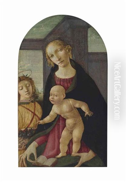 The Madonna And Child With An Angel Holding A Basket Of Fruit Oil Painting by Michele Ciampanti