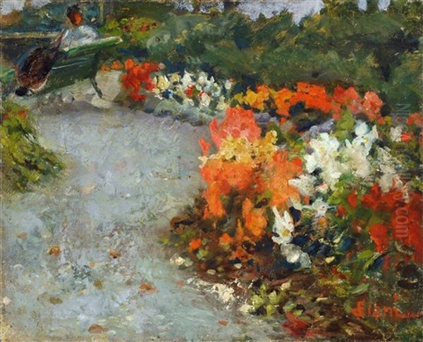 Giardino Con Fiori Oil Painting by Cesare Ciani