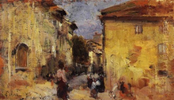 Scorcio Di Paese Con Figure Oil Painting by Cesare Ciani