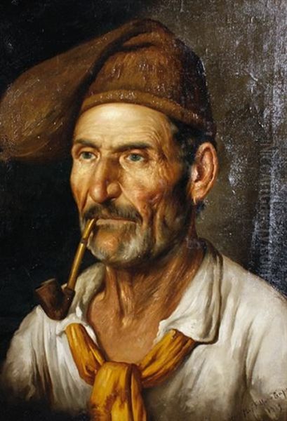 Portrait Of A Man Smoking A Pipe Oil Painting by Federico Alessandro Ciappa