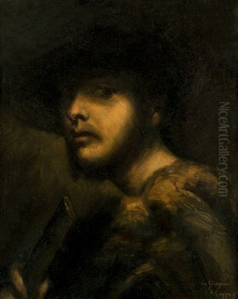 Zwei Herrenportraits (after Rembrandt) Oil Painting by Federico Alessandro Ciappa